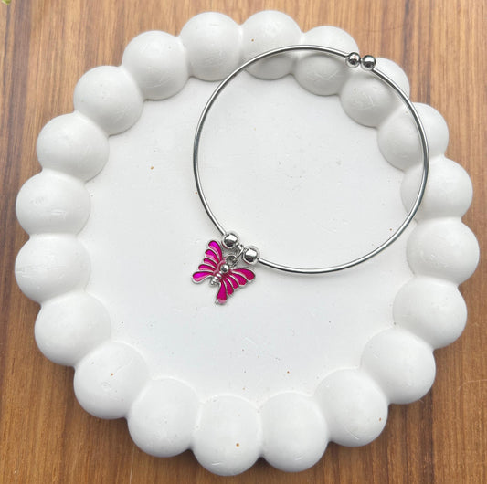 Pink butterfly charm adjustable Bracelet