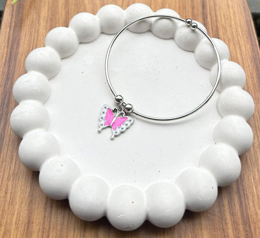Pink white Butterfly Charm Adjustable Bracelet
