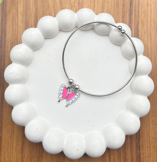 Pink white Butterfly Charm Adjustable Bracelet